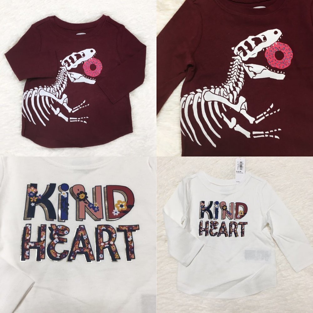 OLD NAVY 2 PIECE BUNDLE Dinosaur Floral Graphic Long-Sleeve Tee Shirt Top 6-12M